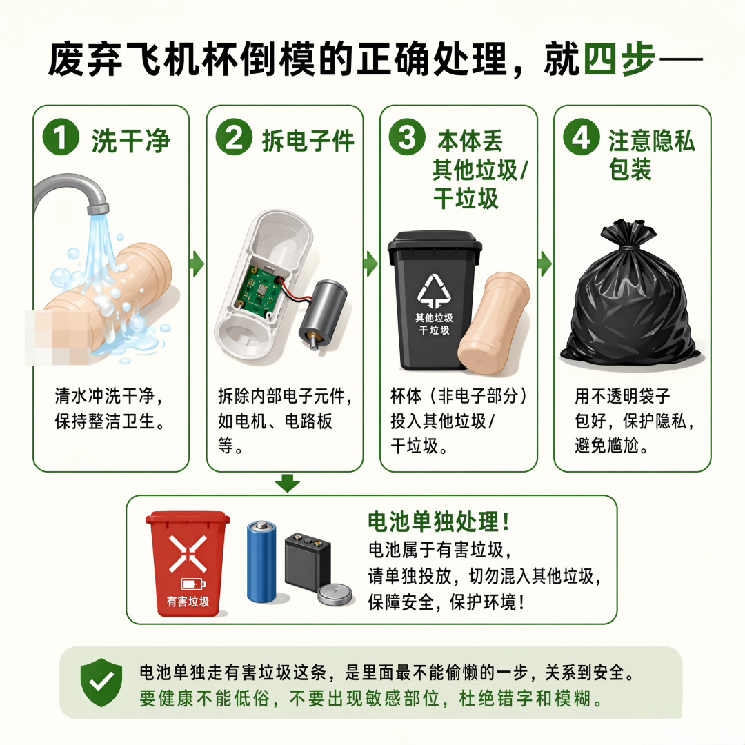 信息图：废弃飞机杯倒模四步处理法总结，以及电池要单独走有害垃圾的提醒