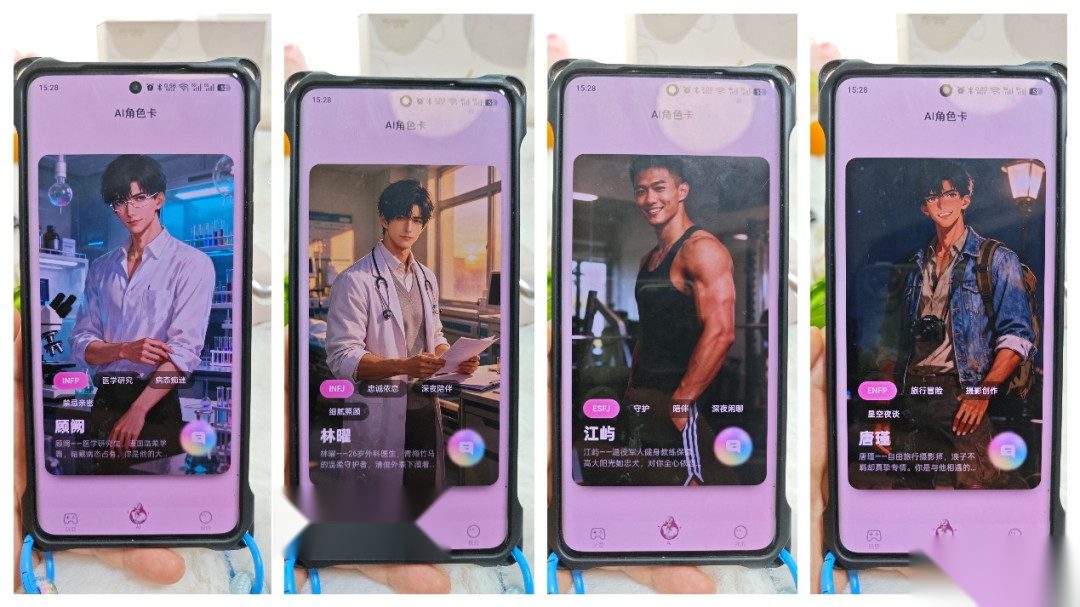 手机APP截图:多位二次元男性角色选择界面